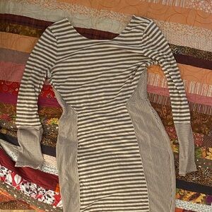 Free People Beach Gray and Cream Striped Long Sleeve Dress